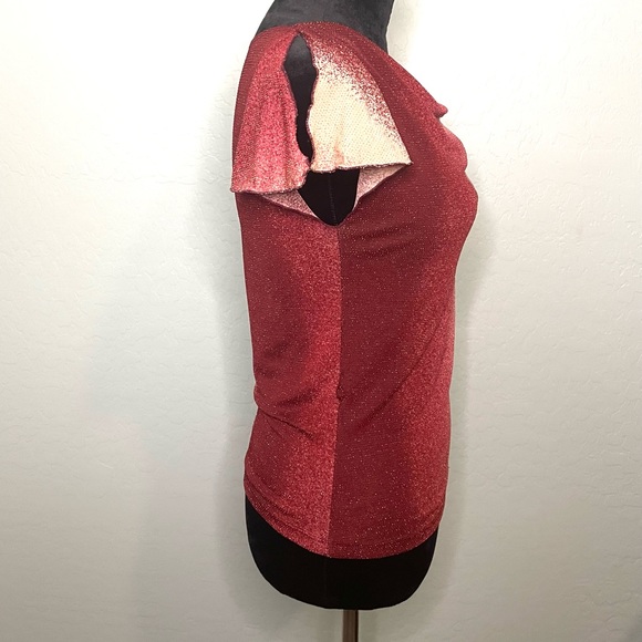 Vintage Toomi Y2K Drape Cowel Neck Top w/ Keyhole Flutter Sleeves Gradient 2000s - Picture 3 of 12